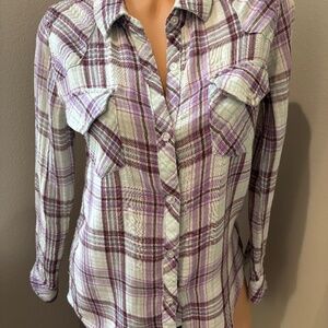 Rails Ellis Organic Cotton Button Up Long Sleeve Plaid Shirt Purple Blue Size XS